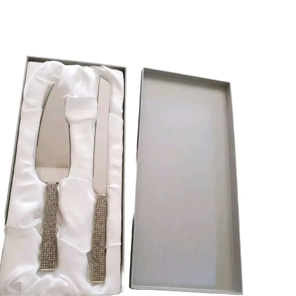 Wedding Cake Knife And Server Set Stainless Steel Glitter With Satin Lined Box